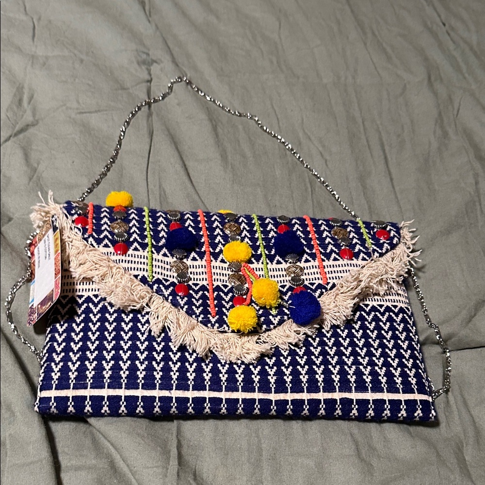 Lulus Colorful Patterned Clutch with Chain Strap 100%cotton NWT